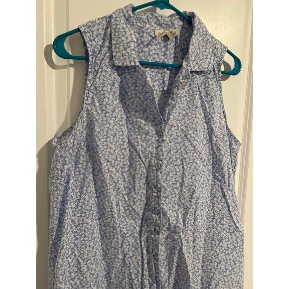 Joie Blue & White Floral Sleeveless Shirt Dress – Size L - Picture 2 of 5